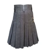 Black Denim Kilt With Leather Strap