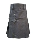 Black Denim Kilt With Leather Strap