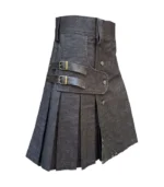 Black Denim Kilt With Leather Strap