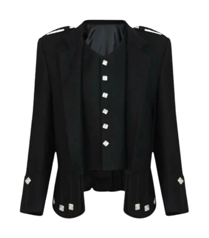 Black Military Drummer Doublet Jacket With Vest