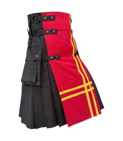 Black Red Fashion Utility Modern Kilt