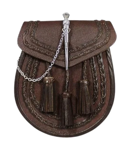 Brown Leather Braided Sporran With Pin Lock