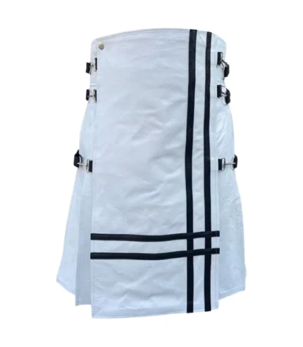 Custom Handmade White Leather Kilt