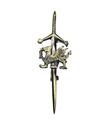 Custom Made Antique Dragon Sword kilt pin