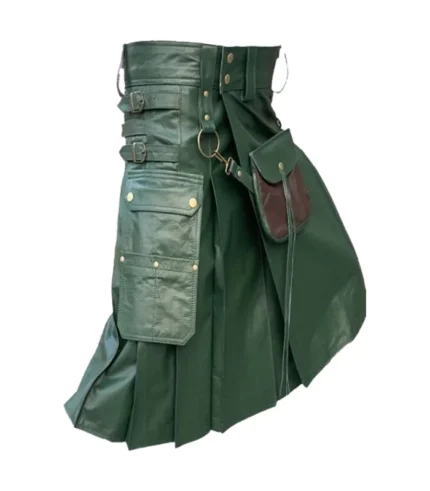 Green Leather Kilt With Sporran