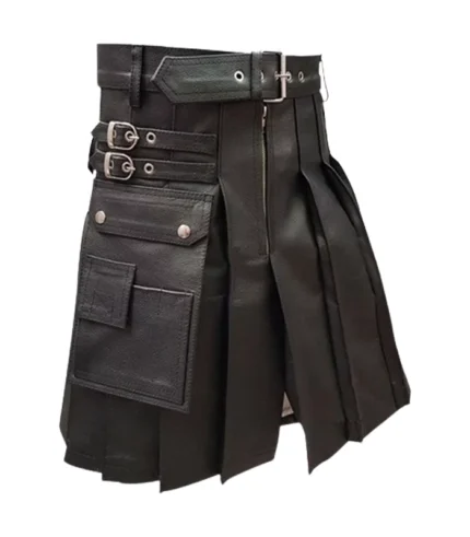 Handmade Genuine Black Leather Kilt