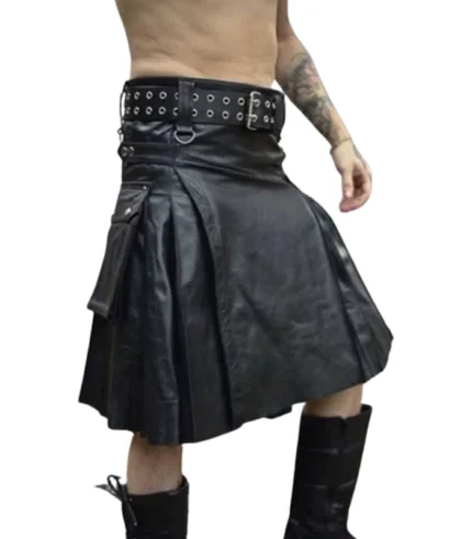 Men's Black Leather Kilt