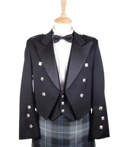 Scottish Black Prince Charlie Jacket with Three Button Vest