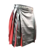 Stylish Pleated Black & Red Leather Kilt