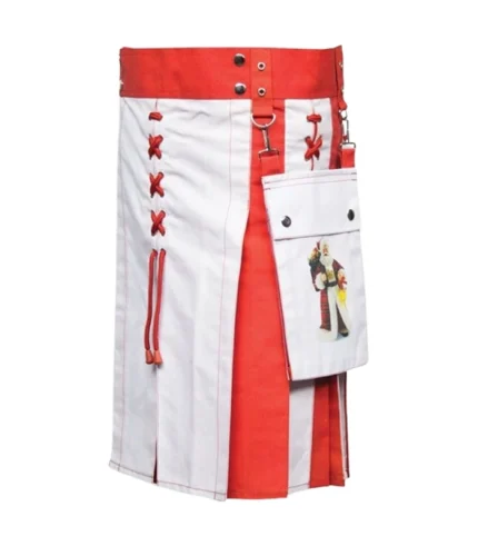 Hybrid Kilt In White & Red