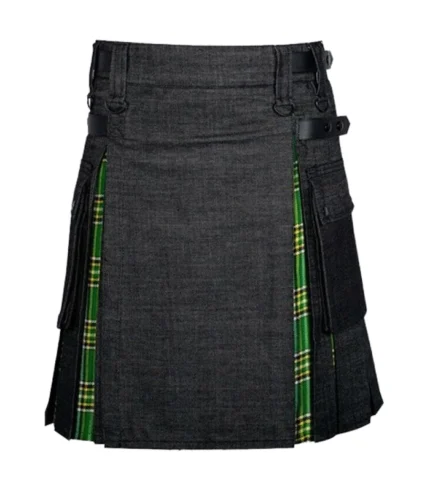 Black Denim Irish Tartan Hybrid Kilt