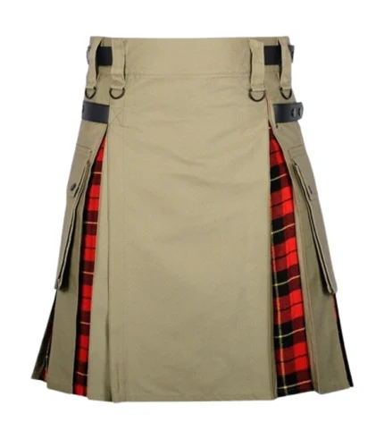 Khaki Cotton Wallace Tartan Hybrid Kilt