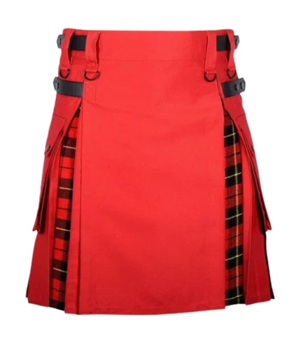 Red Cotton Wallace Tartan Scottis Hybrid Kilt