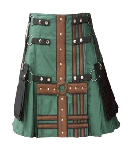 Hunter Green With Brown Medieval Hybrid Kilt