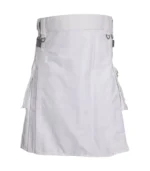 White Utility Kilt With Leather Straps