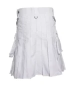 White Utility Kilt With Leather Straps